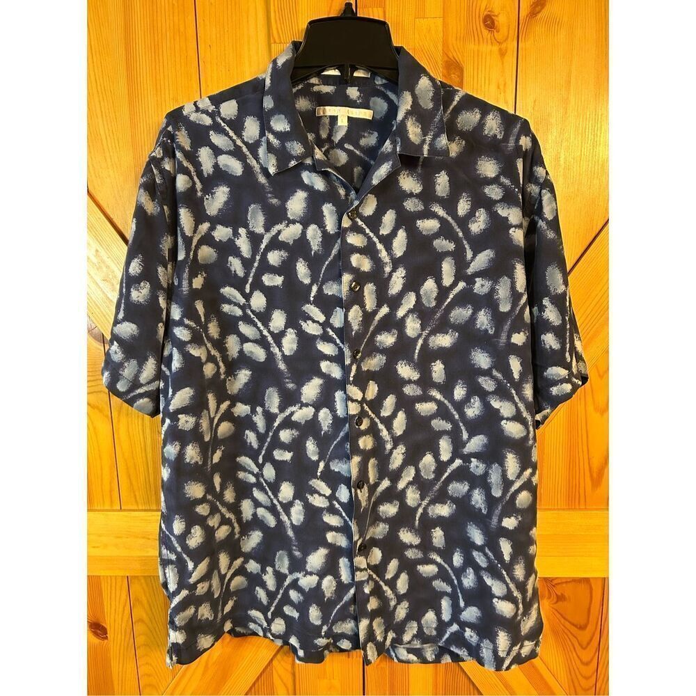 Perry Ellis 100% Silk Men's Short Sleeve Button Down Shirt L-Resort (0350)